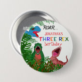 3. Geburtstagskind Drei Rex Dinosaurier Button (Vorne & Hinten)