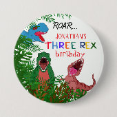 3. Geburtstagskind Drei Rex Dinosaurier Button (Vorderseite)