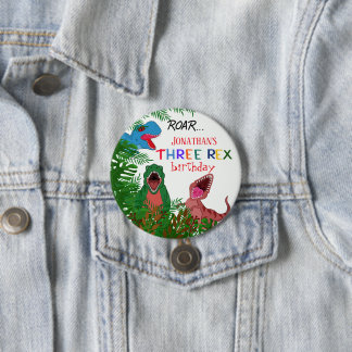 3. Geburtstagskind Drei Rex Dinosaurier Button