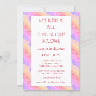 3. Geburtstagskoralle Pink Ombre Rose Einladung