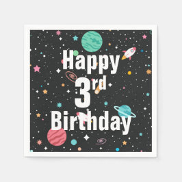 3. Geburtstagsraketenschiff und Planeten Serviette