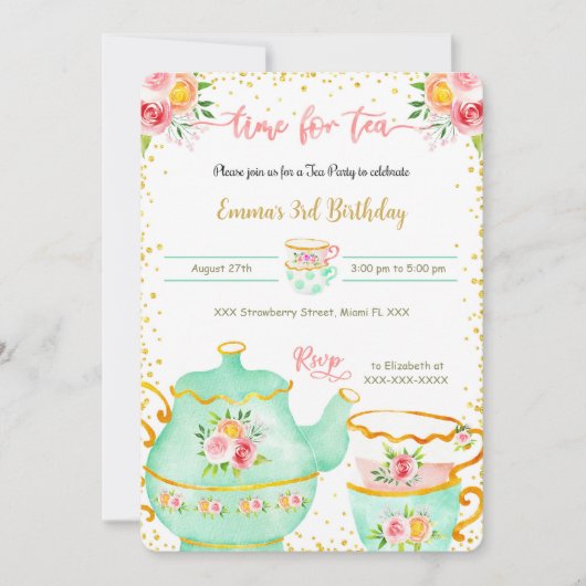 3. Geburtstagstee-Party Einladung (Vorderseite)