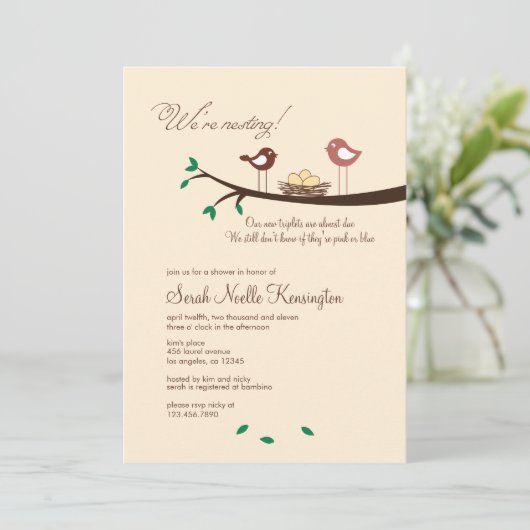 3 Gelbe Eier Triplets Kinderdusche Einladung (Stehend Vorderseite)