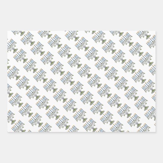 3 Geschenkgutscheine - Hanukkah Chanukah - Menorah Geschenkpapier Set (Vorderseite 2)