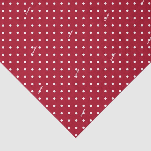 3 Gewebeblätter, Name auf roten und weißen Polka-P Seidenpapier (Ausschnitt)