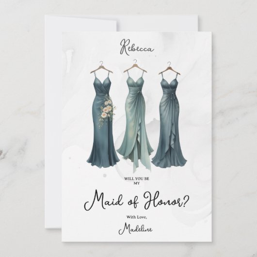 3 Glam Dusty Bridesmaid Kleidung Wasserfarbauftrag (Vorderseite)