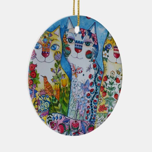 3 glückliche Katzen Keramik Ornament (Rechts)