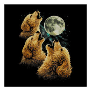 3 Golden Doodle Hunde heulen den Mond Cute Hunde Poster