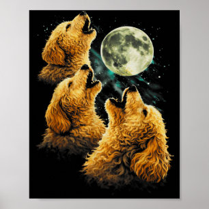 3 Golden Doodle Hunde heulen süß lustig Mond Poster