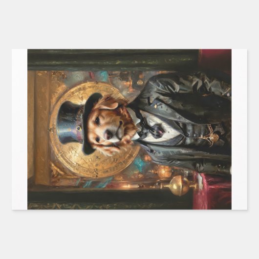 3 Goldener Retriever in der Belle Epoque Geschenkpapier Set (Vorderseite)