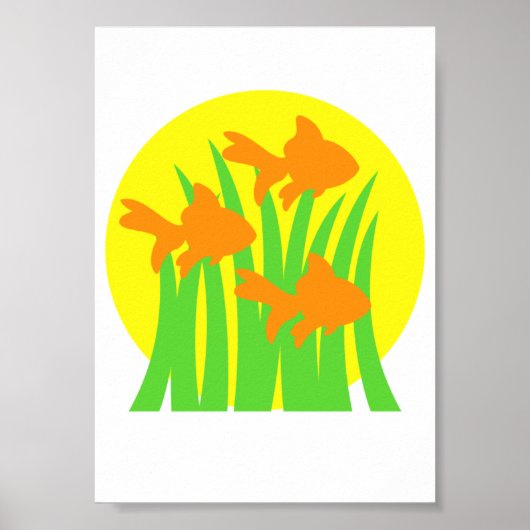 3 Goldfische unter Algen schwimmen Poster (Vorne)