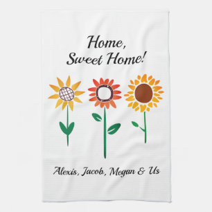 3 Grafische Sonnenblumen Home Sweet Home DIY Namen Geschirrtuch