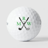 3 Green Initial Letters Crossed Clubs Monogram Golfball (Vorderseite)