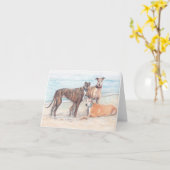 3 Greyhound auf der Beach Hund Art Note Card Karte (Gelbe Blume)