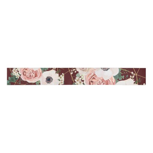 3" Grosgrain Ribbon Geometric Garden Rose Wein Ripsband (Vorderseite)