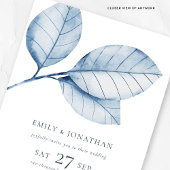 3 Große Aquarellfarben Dusty Blue Blätter QR Hochz Einladung