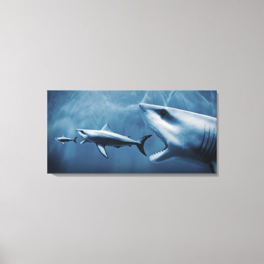 3 Große Weißhaie (Carcharodon carcharias) Leinwanddruck (Vorderseite)