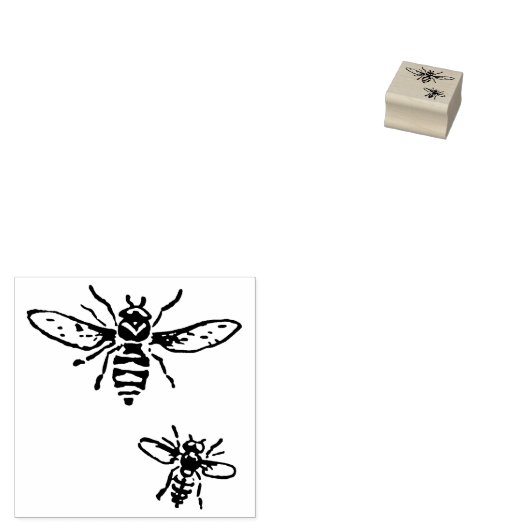 3 Größen Gummi Briefmarke mit Retro-Image Bienen Gummistempel (Stempel)