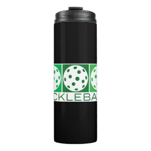 3 Grüne Pickleballs auf Weiß Thermosbecher
