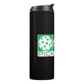 3 Grüne Pickleballs auf Weiß Thermosbecher (Nach links gedreht)