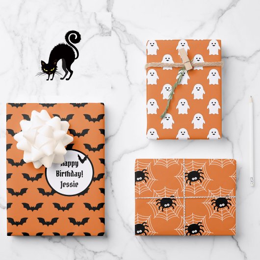 3 Halloween-Koordinaten heißen Fledermäuse Geister Geschenkpapier Set