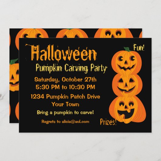3 Halloween Pumpkins Einladung (Vorne/Hinten)