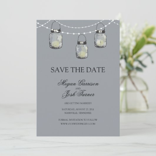 3 Hanging Mason Jars - SAVE THE DATE (Stehend Vorderseite)