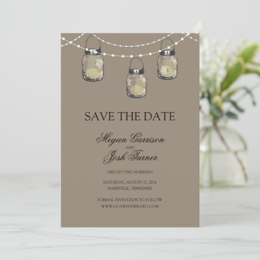 3 Hanging Mason Jars - SAVE THE DATE (Stehend Vorderseite)