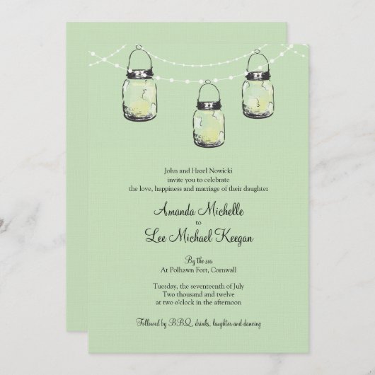 3 Hanging Mason Jars Wedding Einladung (Vorne/Hinten)