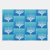 3 Hanukkah Wrapping Paper in Blue Child's Name Geschenkpapier Set (Vorderseite 2)