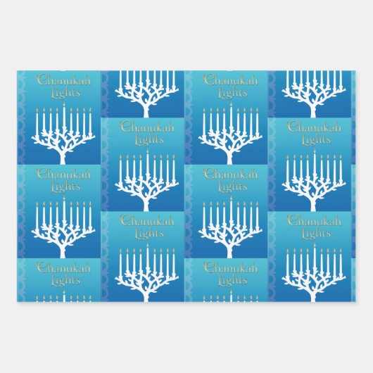 3 Hanukkah Wrapping Paper in Blue Child's Name Geschenkpapier Set (Vorderseite 2)