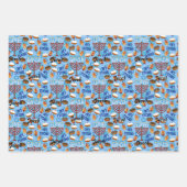 3 Hanukkah Wrapping Paper in Blue Child's Name Geschenkpapier Set (Vorderseite)