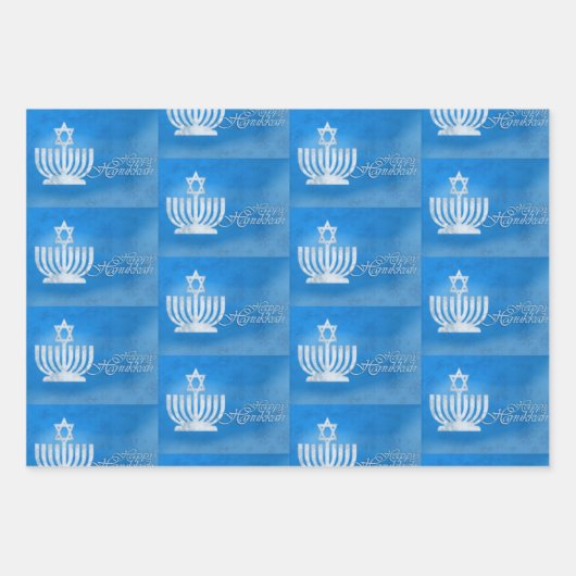 3 Hanukkah Wrapping Paper in Blues Gift Wrap Geschenkpapier Set (Vorderseite 3)