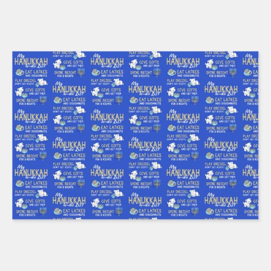 3 Hanukkah Wrapping Paper in Blues Gift Wrap Geschenkpapier Set (Vorderseite)