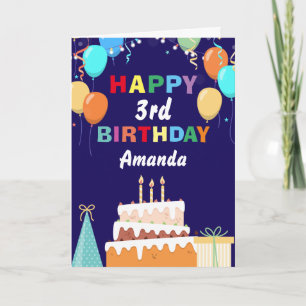 3. Happy Birthday Colorful Balloon Cake Navy Blue Karte