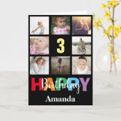 3. Happy Birthday Foto Collage Modern Black Karte (Gelbe Blume)