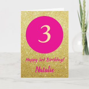 3. Happy Birthday Hot Pink und Gold Glitzer Karte