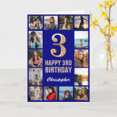 3. Happy Birthday Navy Blue & Gold Foto Collage Karte (Gelbe Blume)