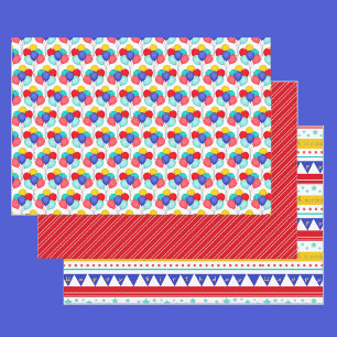 3 Happy Birthday Red Yellow & Blue Boy's Geschenkpapier Set