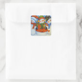 3 Happy Snowmen Quadratischer Aufkleber (Tasche)