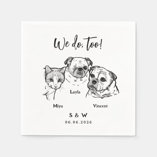 3 Haustiere Hochzeitsservietten Serviette (Vorderseite)