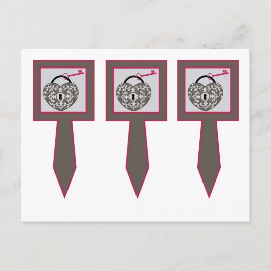 3 Heart Lock Wedding Cup Cake Picks Postkarte (Vorderseite)