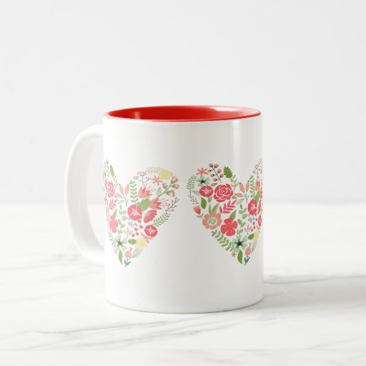 3 Herz aus farbigen Blume Zweifarbige Tasse (Vorderseite Links)
