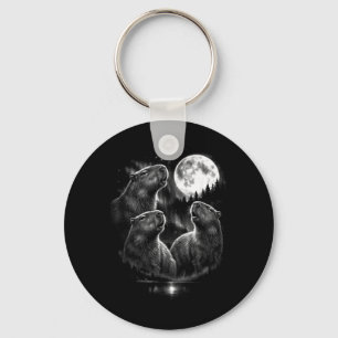 3 heulende Capybara Mond Vintage Retro Stil Lustig Schlüsselanhänger