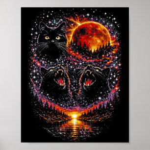 3 heulende schwarze Katzen lunare Blutmond kosmisc Poster