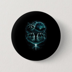3 heulender Waschbär mystischer lunarkalter blauer Button