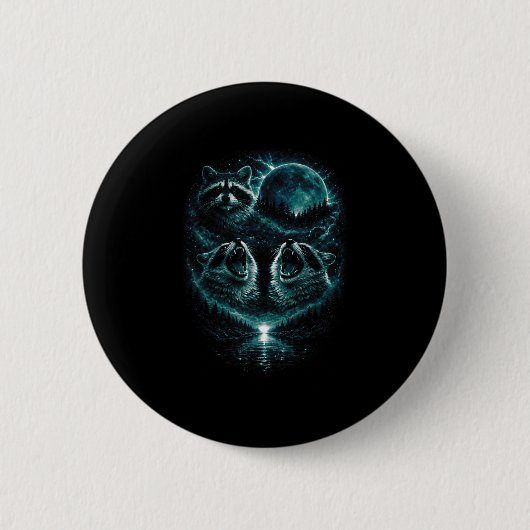 3 heulender Waschbär mystischer lunarkalter blauer Button (Vorderseite)