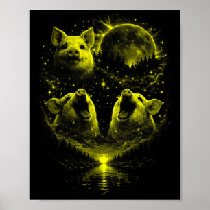 3 heulendes Schwein mystischer Mondfinsternis Mond Poster