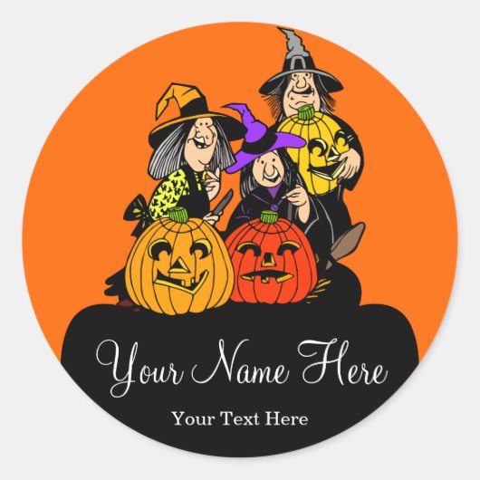 3 Hexen und Jack O'Lantern Halloween Runder Aufkleber (Vorderseite)