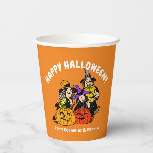 3 Hexen und Jack O'Lantern Halloween Spaß Pappbecher (Rückseite)